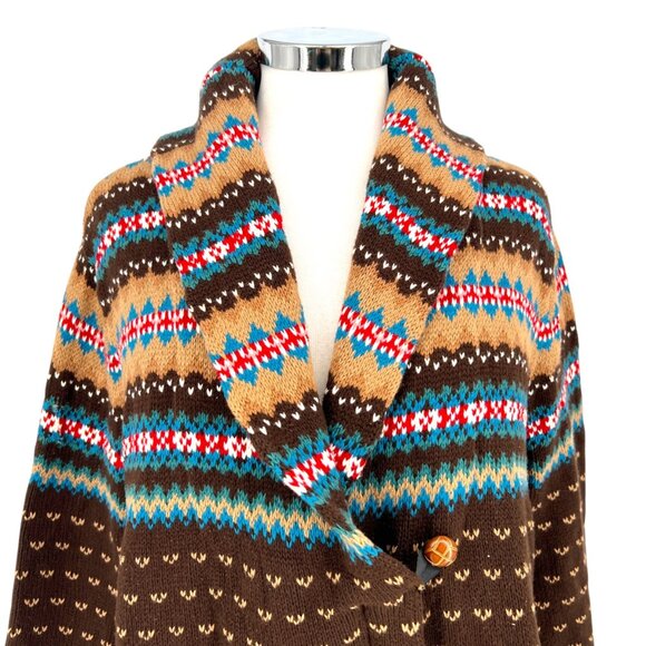 Chaps Southwest Shawl Collar Cardigan Upcycled Sweater Brown Size XL - Picture 2 of 13